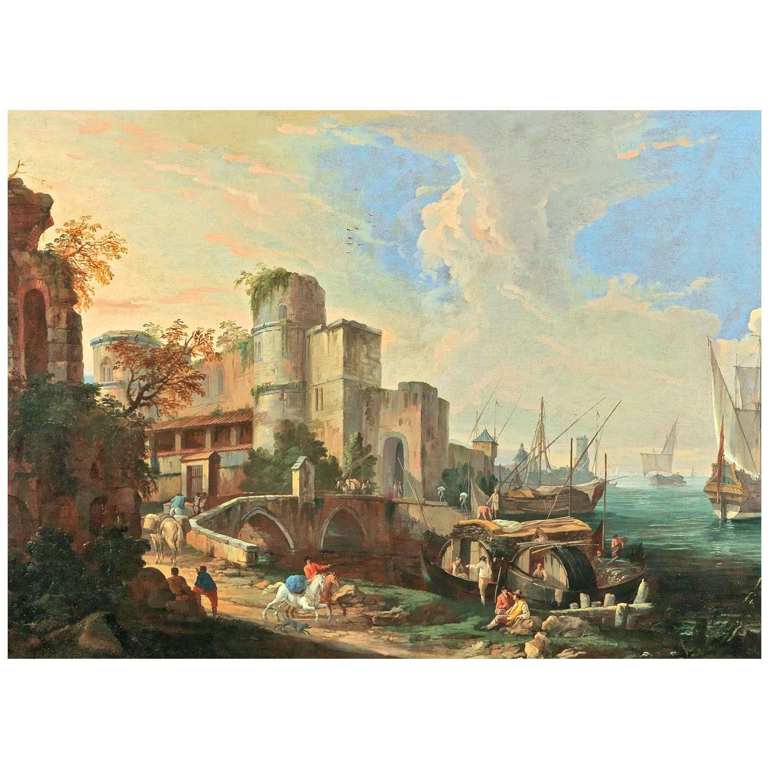  Luca Carlevarijs. Scena portuale idealizzata. 1717. Private collection