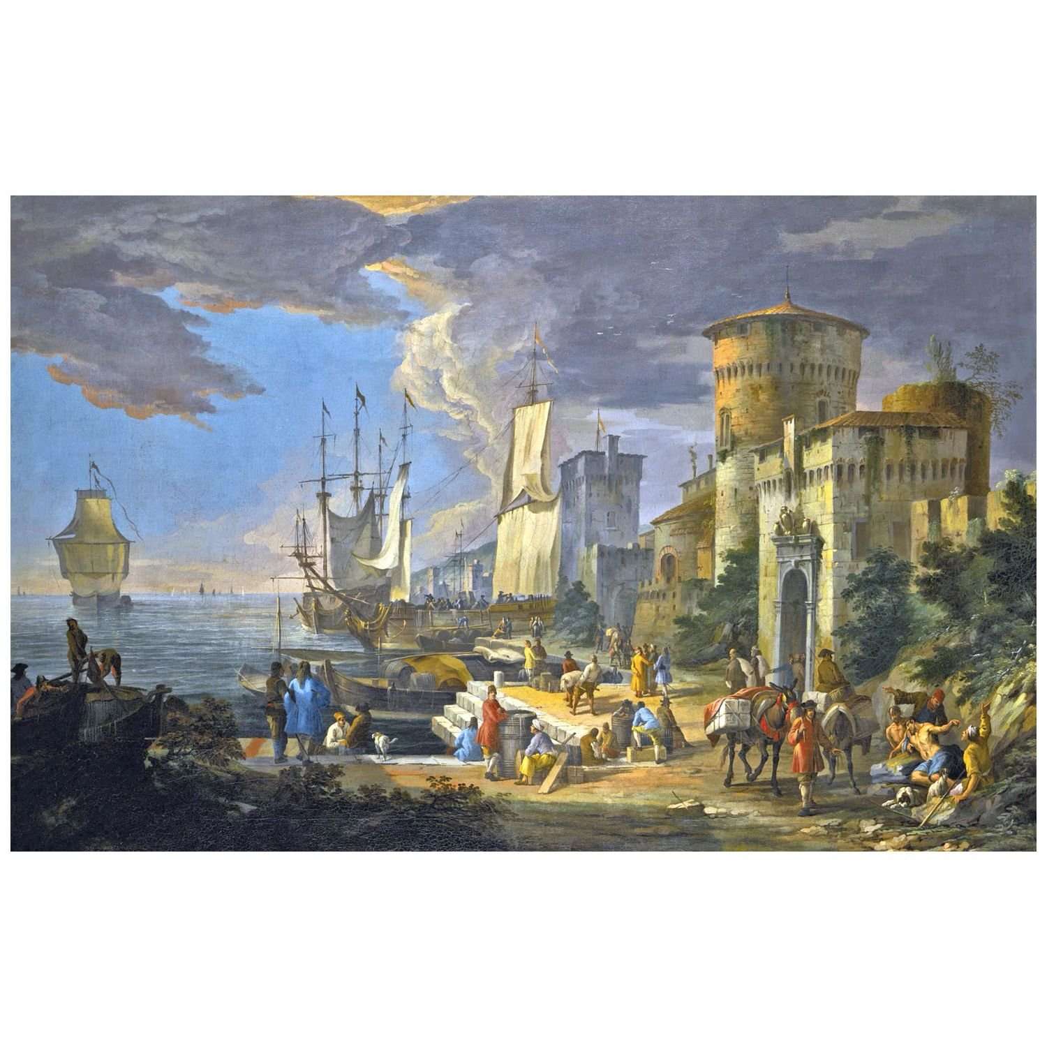  Luca Carlevarijs. Scena di porto mediterraneo. 1717. Private collection