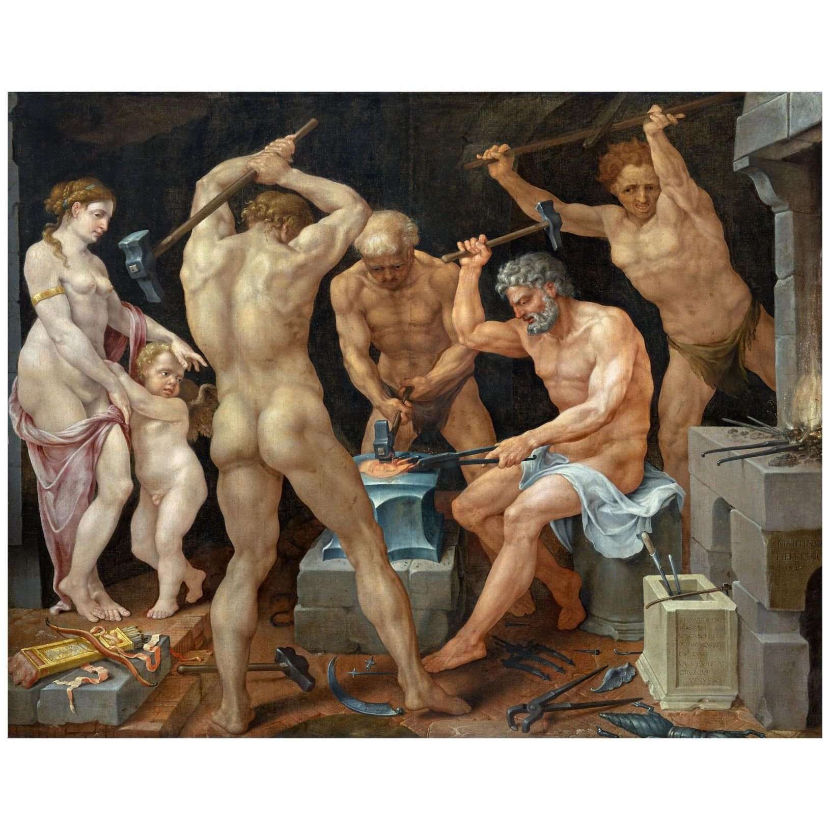  Maarten van Heemskerck. Venus and Cupido in Vulcan's workshop. 1536. NG Prague