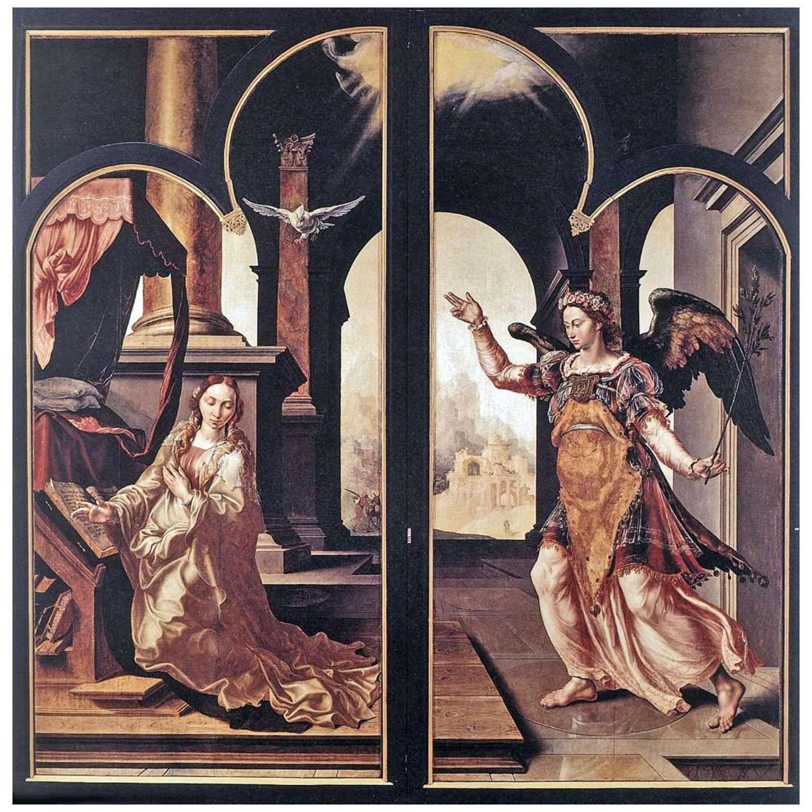  Maarten van Heemskerck. Annunciation (Drapers Altar). 1546. Mauritshuis Den Haag