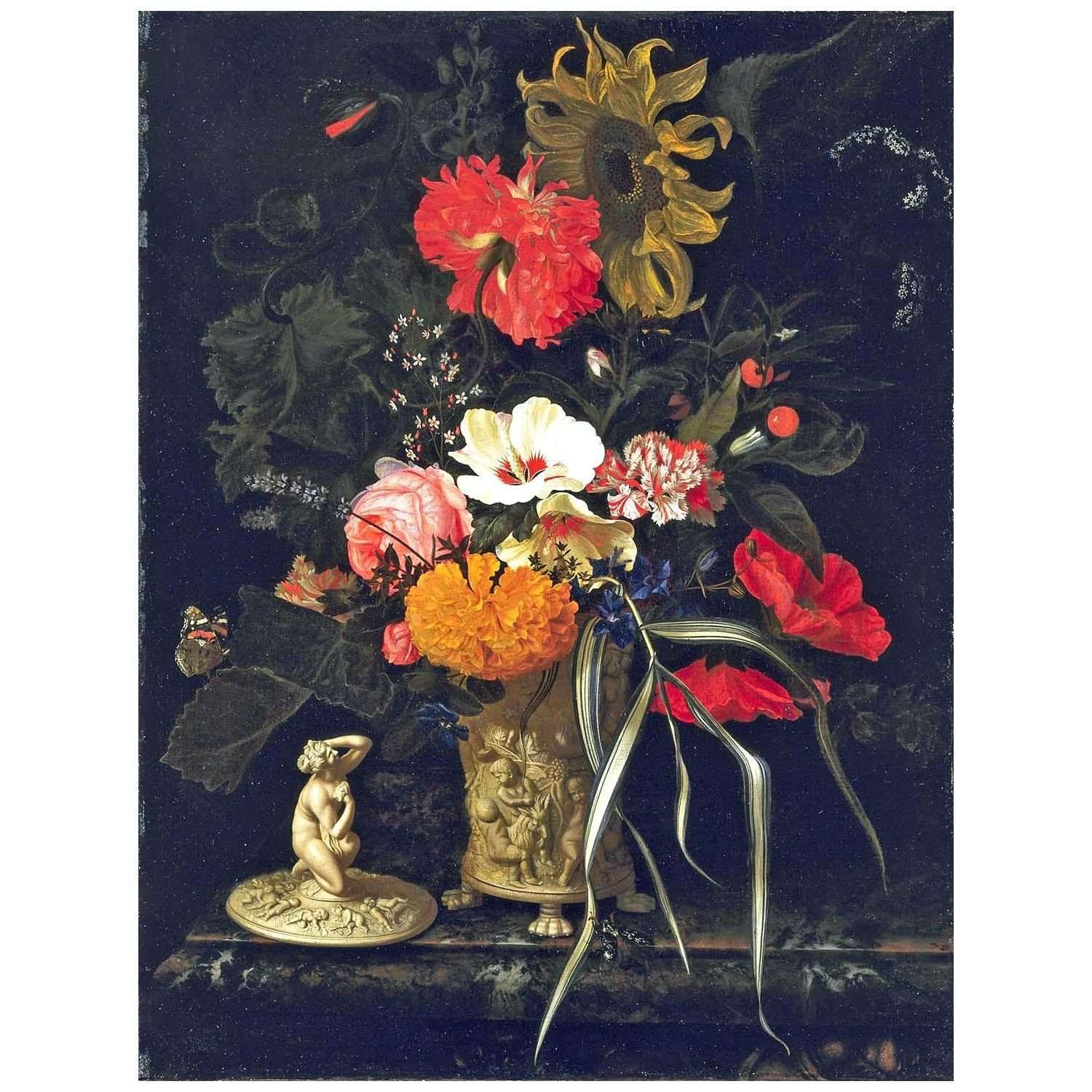  Maria van Oosterwijck. Flowers in a Decorative Vase. 1675. Mauritshuis Den Haag