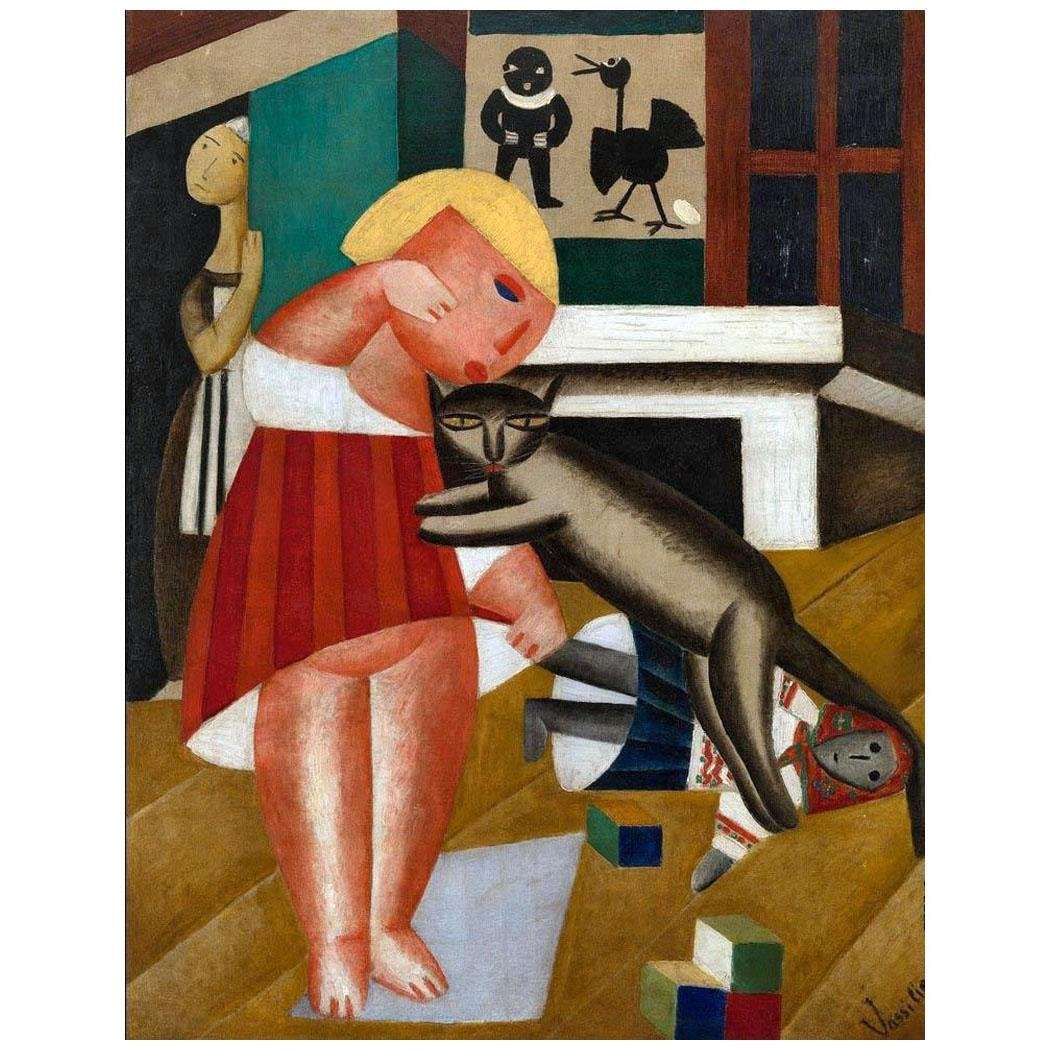  Marie Vasilieff. Fille avec un chat. 1915