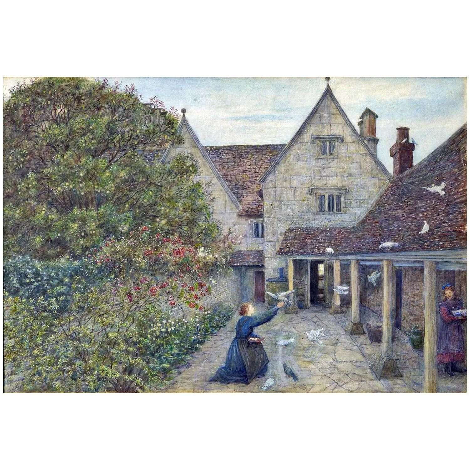  Marie Spartali. Feeding the Doves at Kelmscott Manor. 1904. Royal Academy London