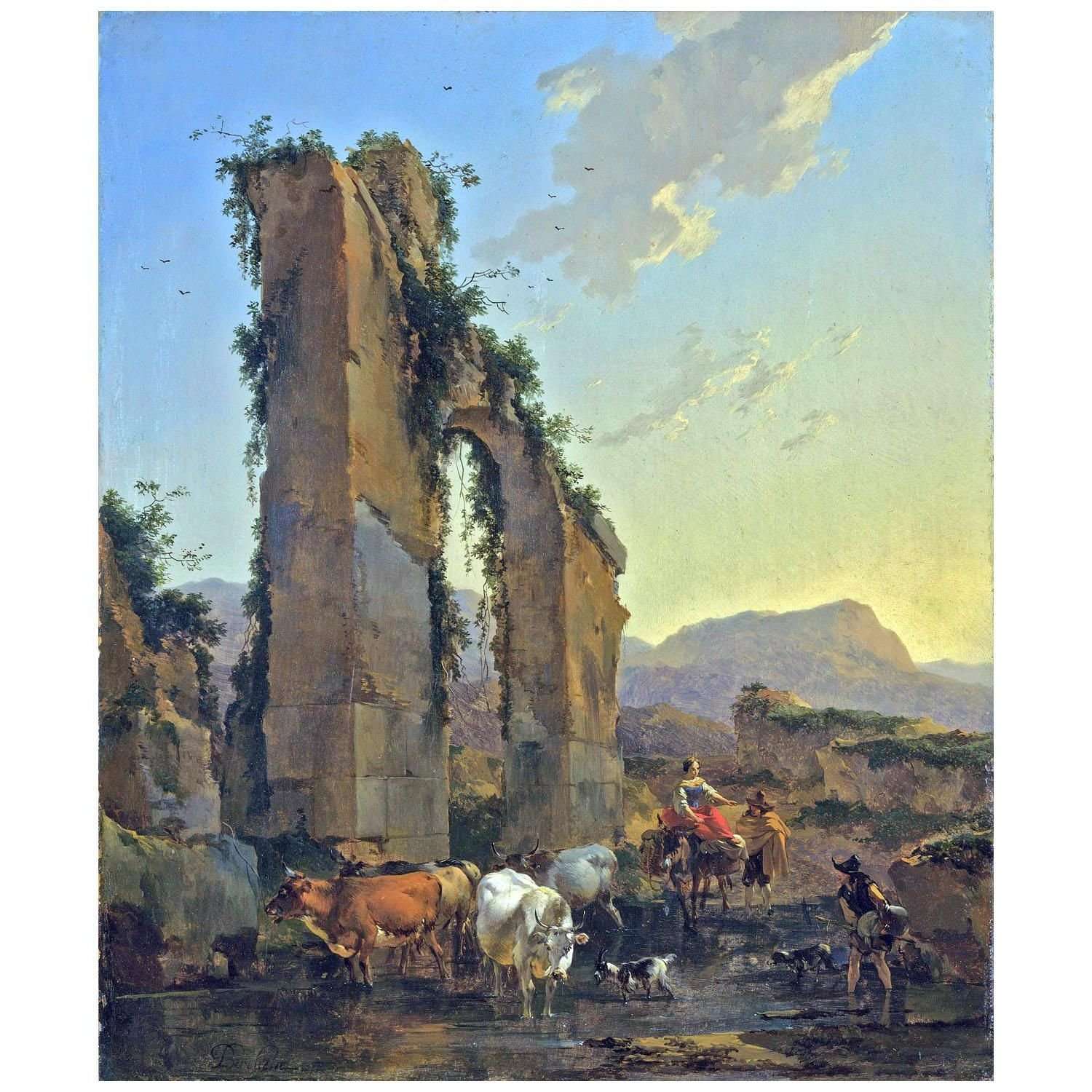   Nicolaes Berchem. Boeren met vee bij een aquaduct. 1658. National Gallery London