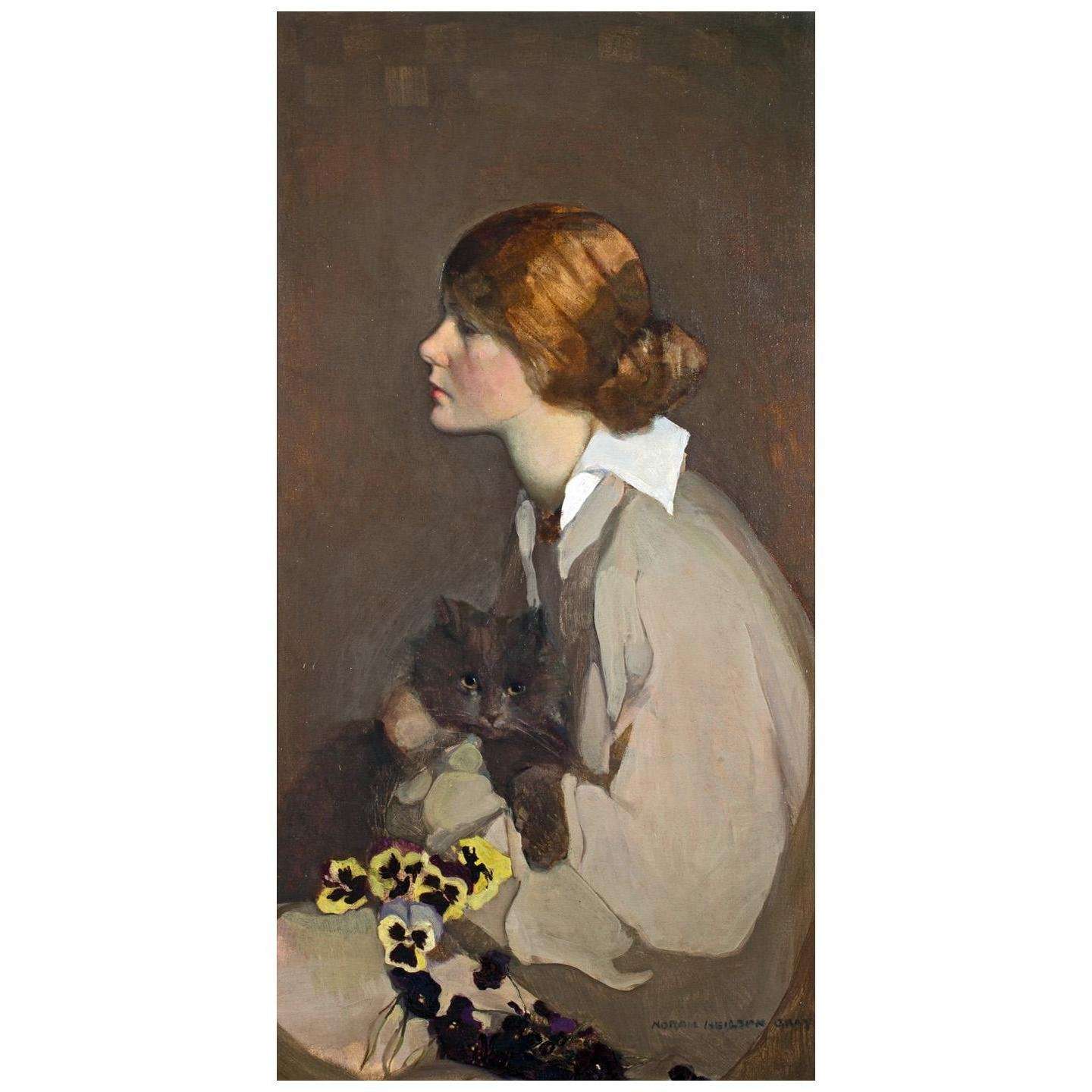  Norah Gray. Young Woman with Cat. 1928. Private collection