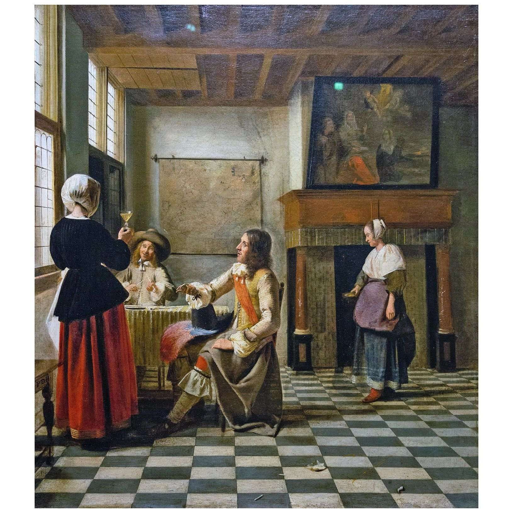   Pieter de Hooch. Woman Drinking with Two Men. 1658. National Gallery London