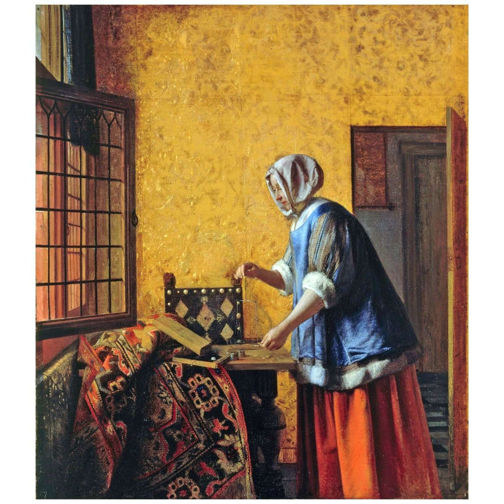   Pieter de Hooch. Interior with Woman Weighing Gold Coin. 1659-1662. Gemaldegalerie, Berlin