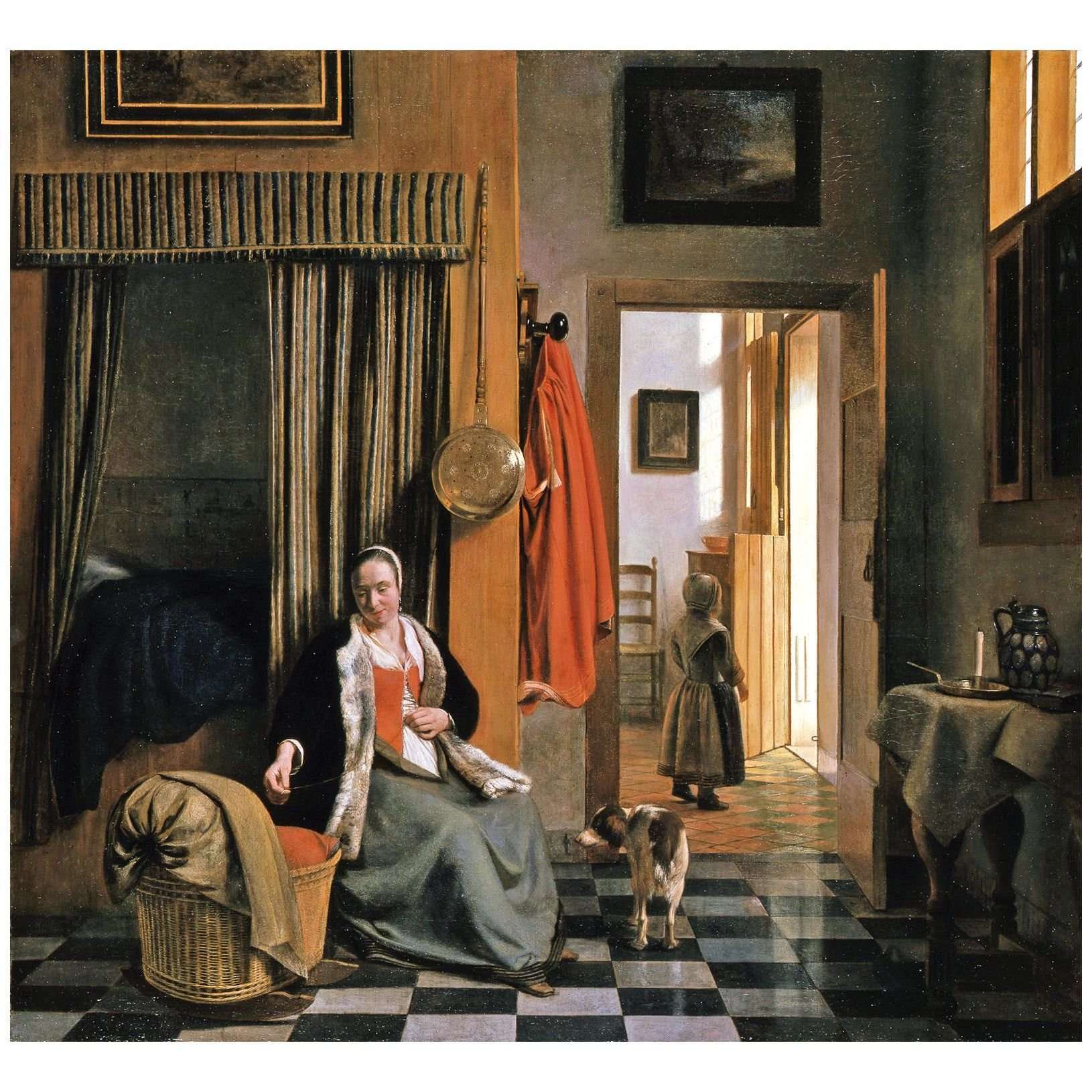   Pieter de Hooch. Mother Lacing Her Bodice beside a Cradle. 1670. Bode Museum Berlin