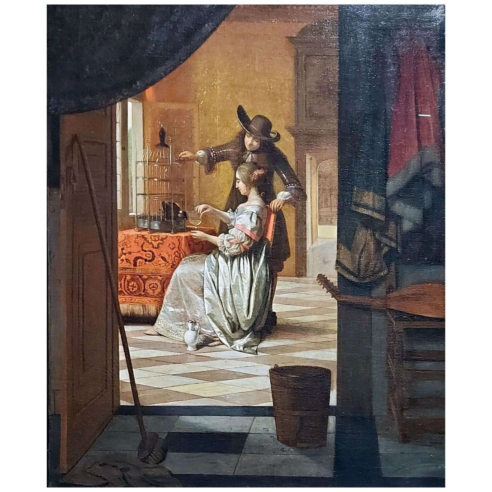   Pieter de Hooch. Man and Woman with a Parrot. 1675-1678. Gemaldegalerie Dresden