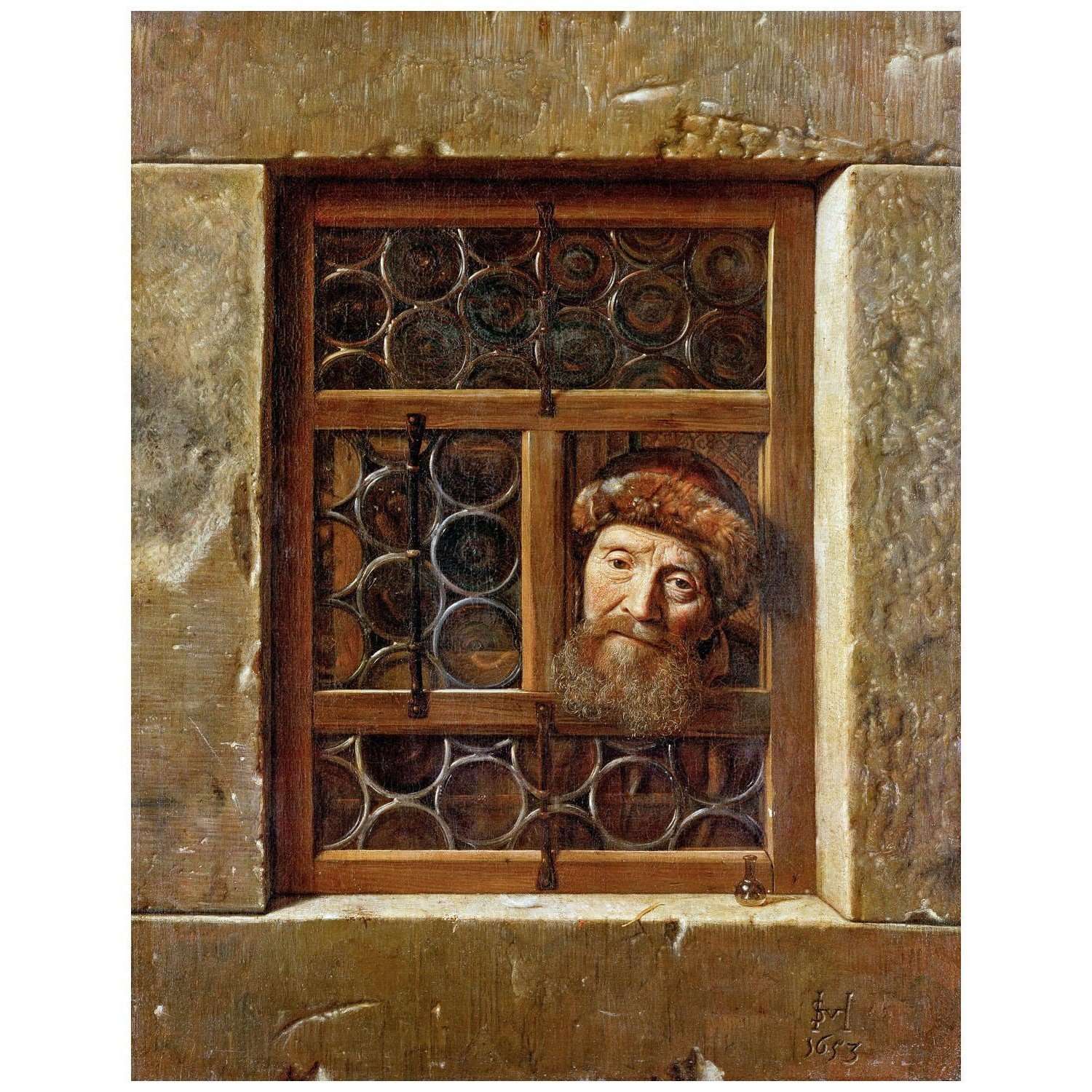   Samuel van Hoogstraten. Old Man in a Window. 1653. KHM Wien