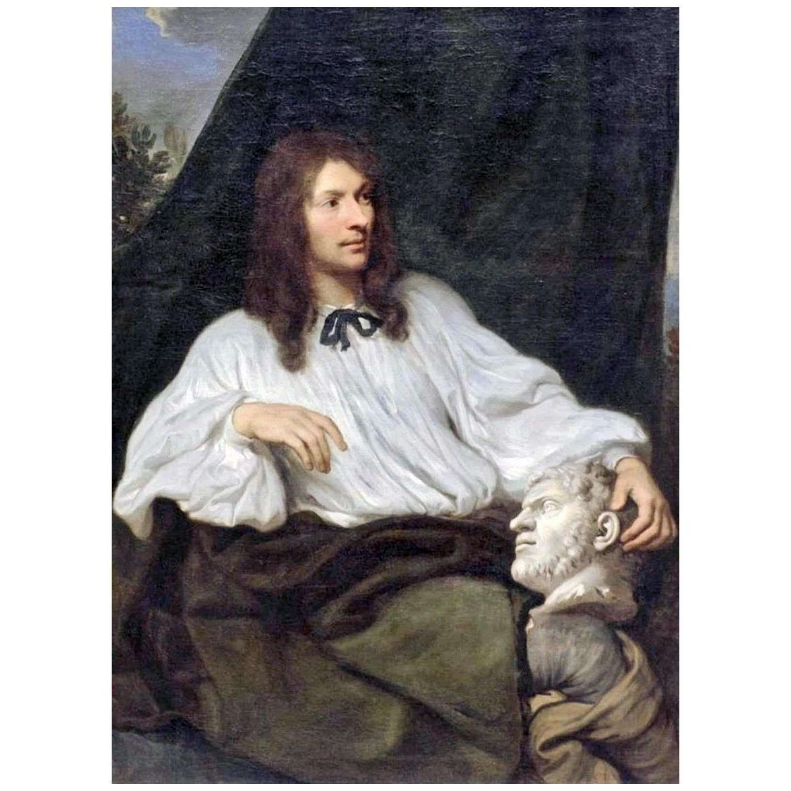  Sebastien Bourdon. Portrait d'un homme tenant un buste de Caracalla. 1650. Louvre