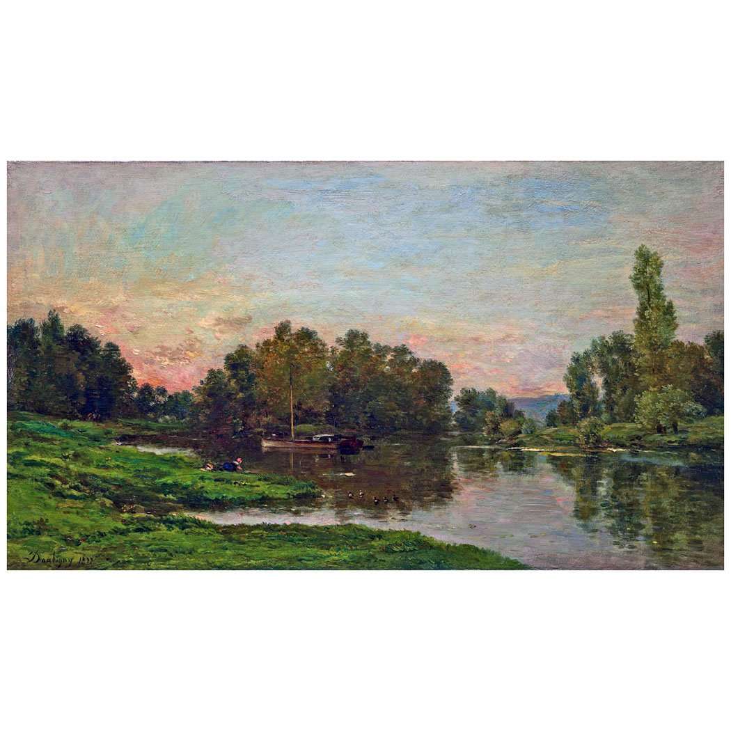  Charles-Fran?ois Daubigny. Barge de l'artiste sur la rivi?re. 1877. Dallas Museum of Art