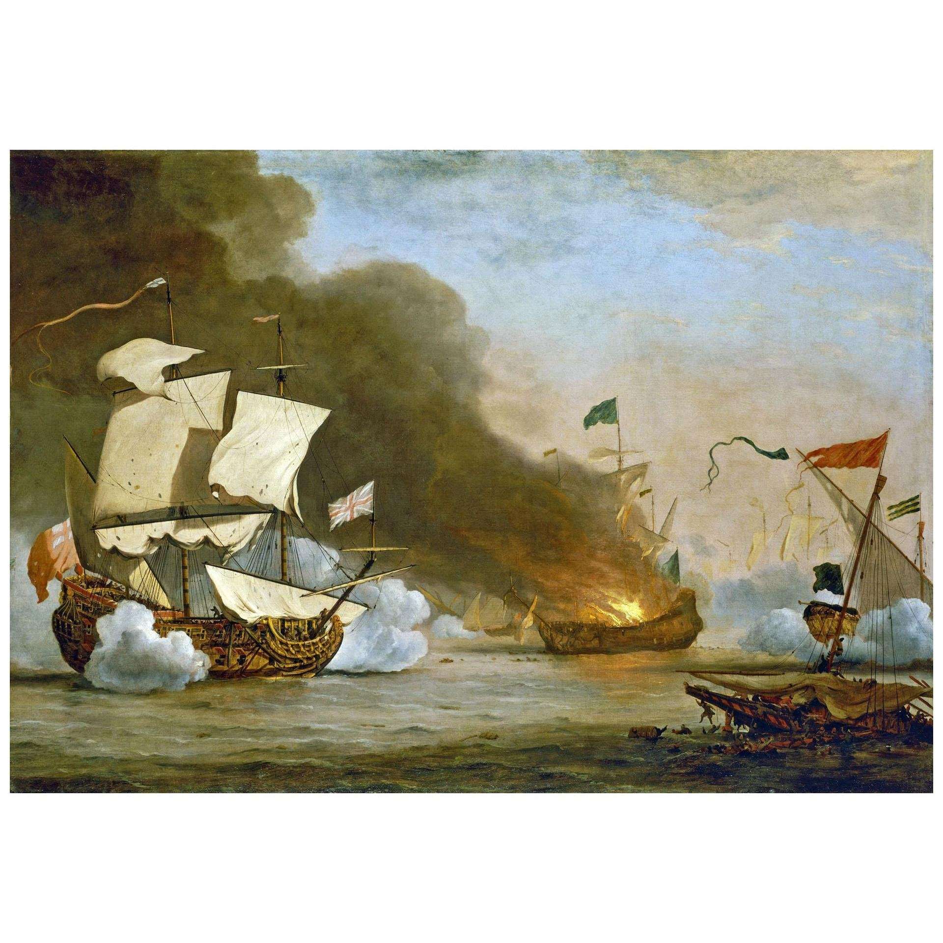  Willem van de Velde II. English Ship vs Barbary Corsairs. 1685. Maritime Museum Greenwich